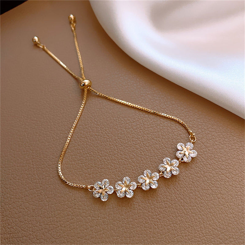 Justerbar 18K gullbelagt luksuriøs glitrende blomsterarmbånd